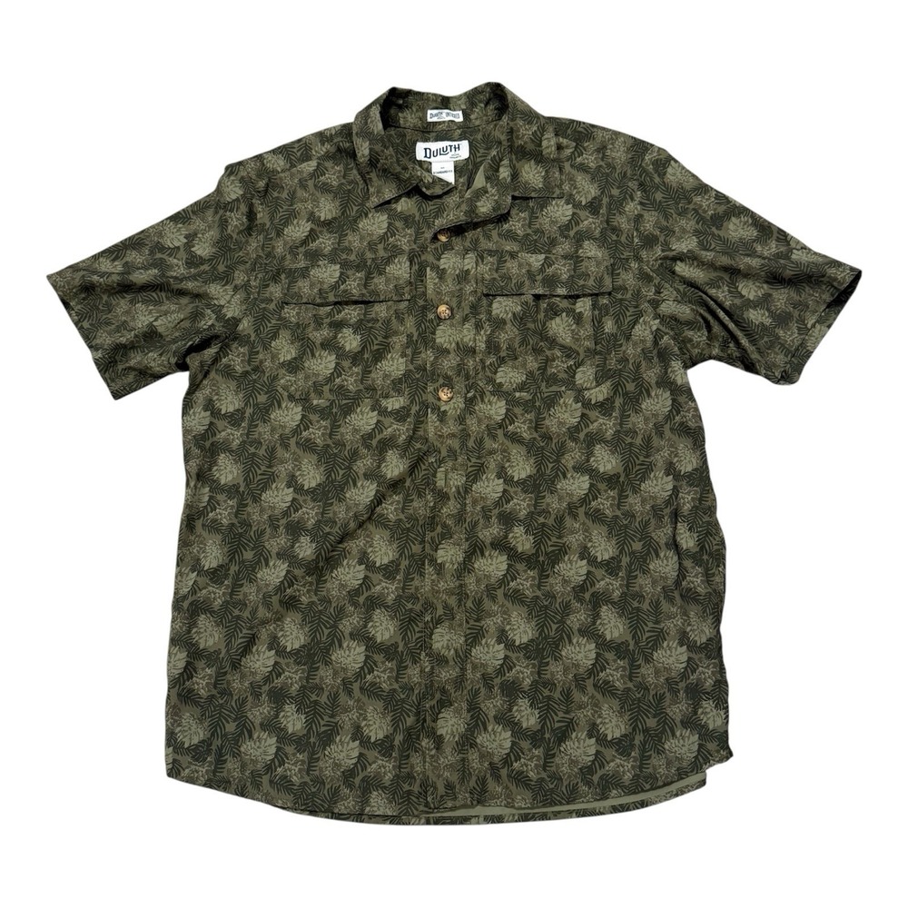 Duluth Untucked Botanical Pattern Short Sleeve Dual Pocket Green Shirt Mens‎ M
